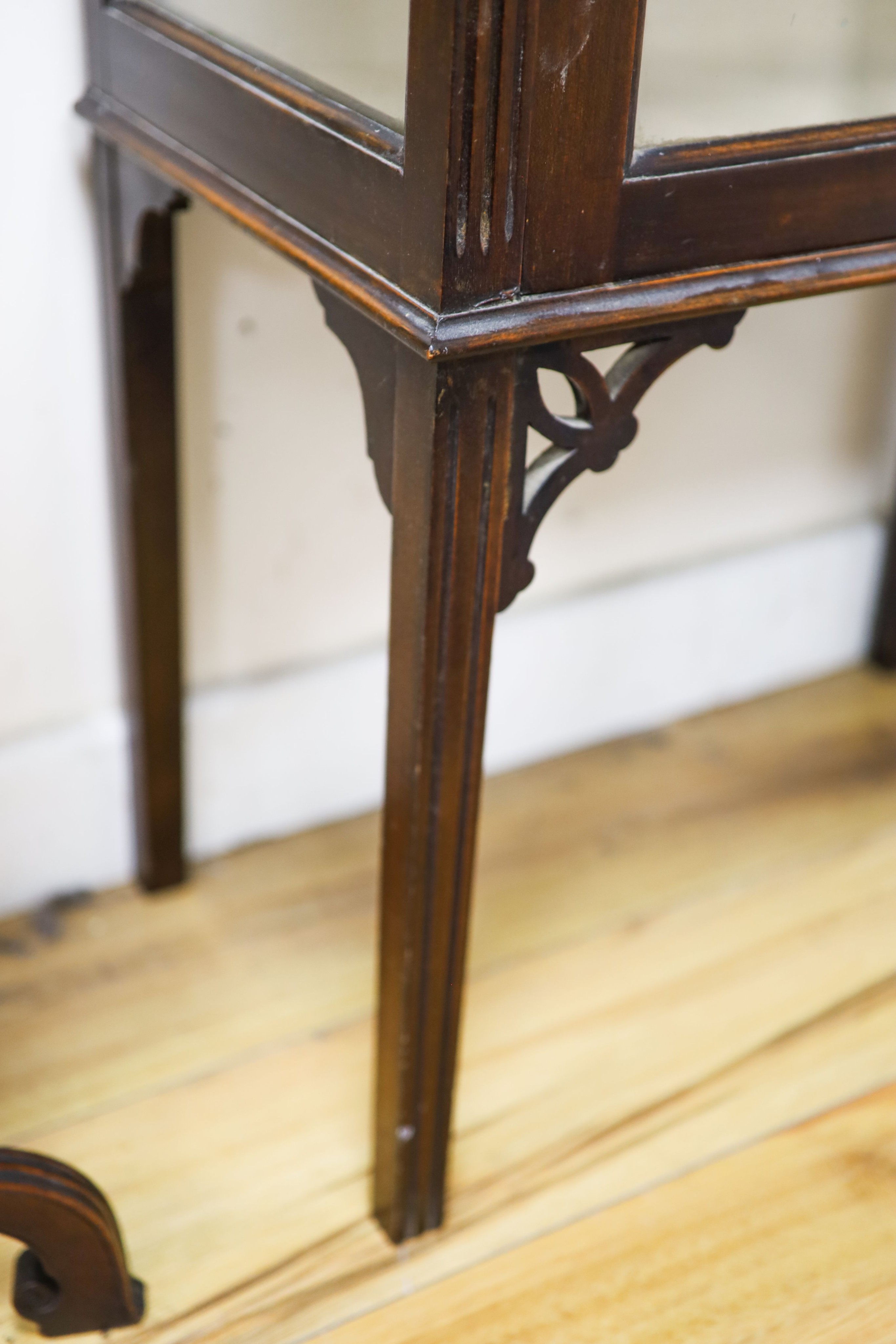 A small mahogany display cabinet, width 58cm, depth 32cm, height 140cm